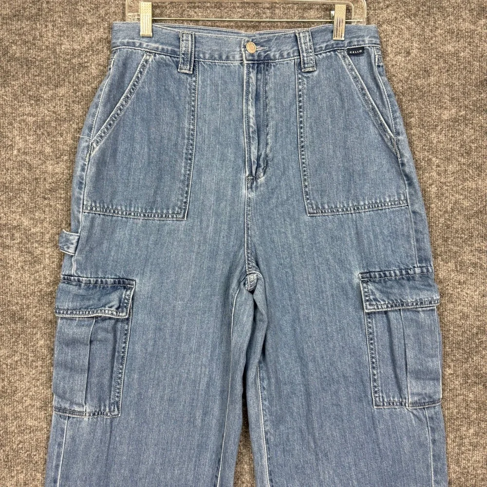 Cello Cargo Wide Leg Jeans Womens 13 Light Wash High Rise Carpenter Denim 31x31